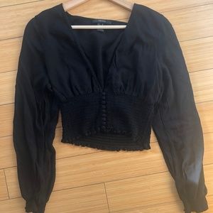 Forever 21 Long Sleeve Shirred Top Black Medium